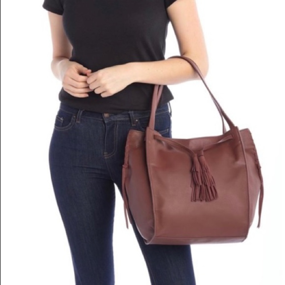 Lucky Brand Burgundy Tassel Tote